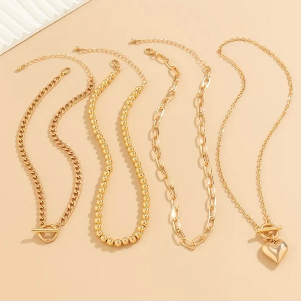 Stylish Four Piece Gold Necklace Set - Picture 4 of 4